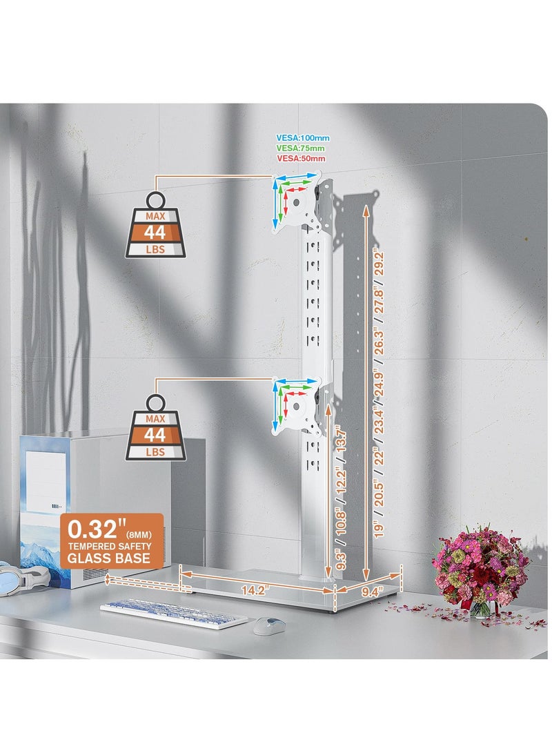 erorex Dual Monitor Stand - Vertical Stack Screen Free-Standing Monitor Riser Fits Two 13 to 34 Inch Screen with Swivel, Tilt, Height Adjustable, Holds One (1) Screen up to 20kg white - Image 2
