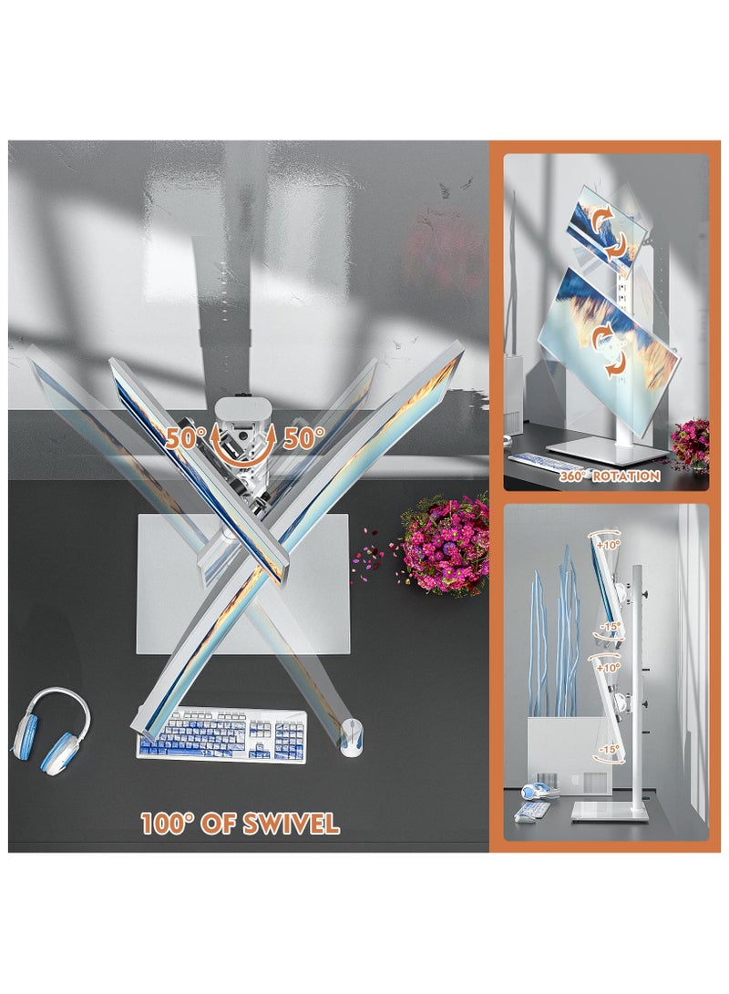 erorex Dual Monitor Stand - Vertical Stack Screen Free-Standing Monitor Riser Fits Two 13 to 34 Inch Screen with Swivel, Tilt, Height Adjustable, Holds One (1) Screen up to 20kg white - Image 5