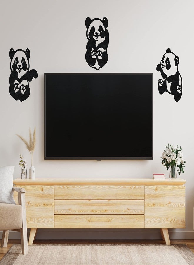 GloShvi Cute Baby Laughing Panda Set of 3 Pine Wood Wall Art for Children Room, Living Room - Image 3