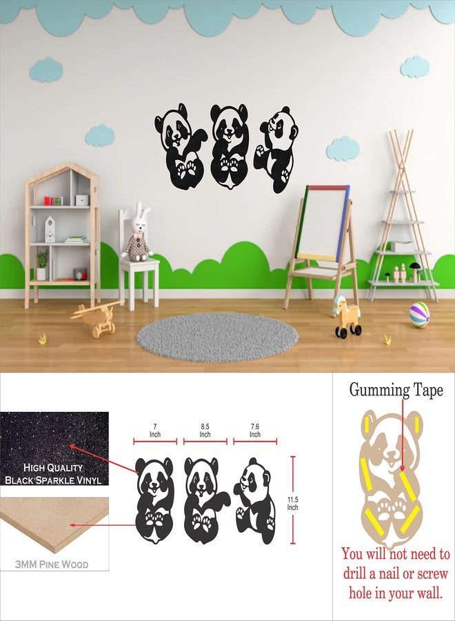 GloShvi Cute Baby Laughing Panda Set of 3 Pine Wood Wall Art for Children Room, Living Room - Image 5