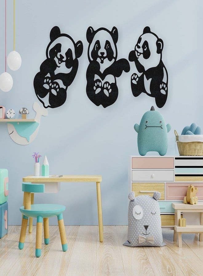 GloShvi Cute Baby Laughing Panda Set of 3 Pine Wood Wall Art for Children Room, Living Room - Image 1