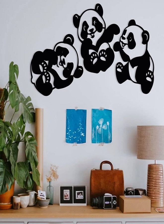 GloShvi Cute Baby Laughing Panda Set of 3 Pine Wood Wall Art for Children Room, Living Room - Image 2