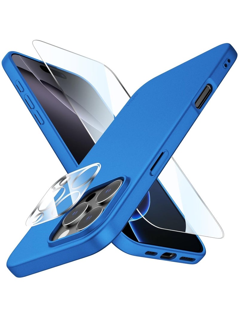 BGM NEW iPhone 16 Pro Max Blue Case – Ultra-Thin Matte Cover with Camera Lens and Screen Protectors, Soft Touch Anti-Scratch Shockproof Slim Design 