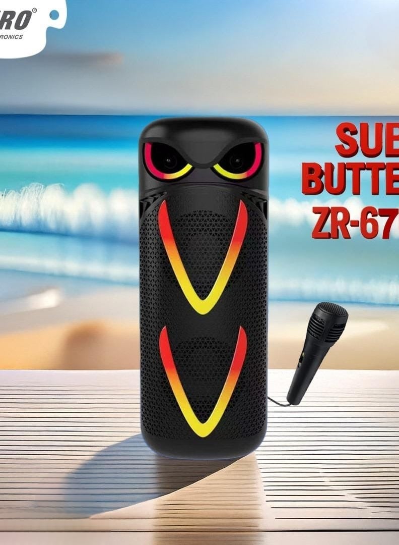 زيرو مكبر صوت بتصميم جديد ZR-670S 1.0 بتصميم جديد مع ميكروفون وبطارية - لون أسود - Image 2