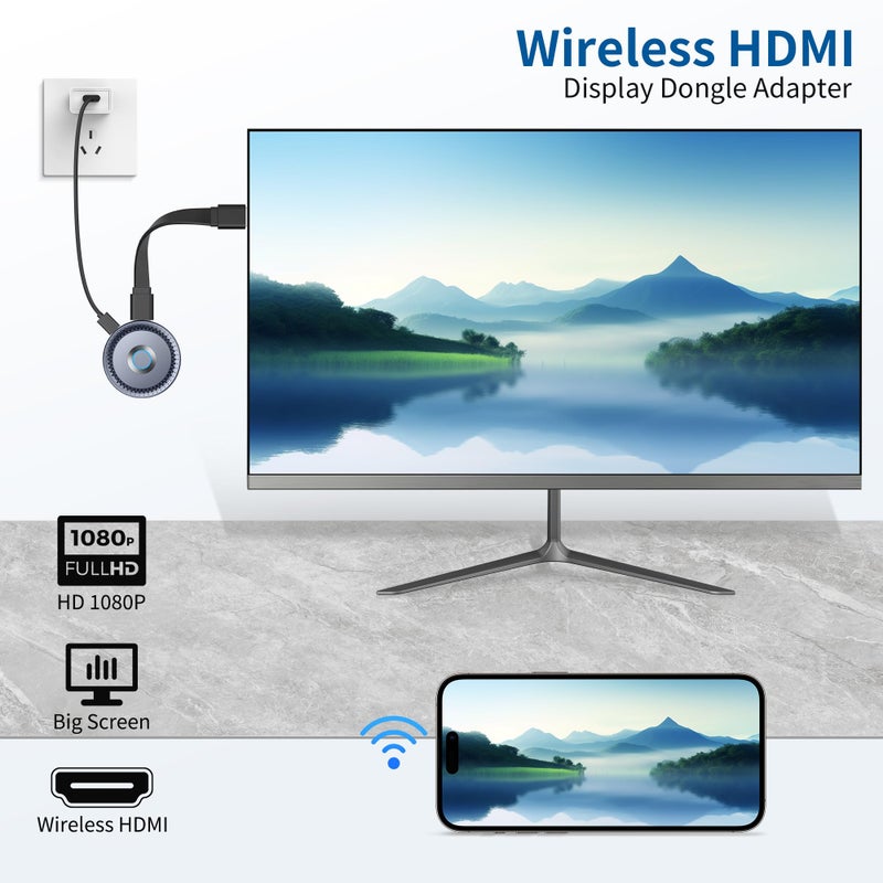 TPUFO Wireless HDMI Display Dongle Adapter, Wireless Transmitter, Streaming Media Video/Audio/File HDMI Wireless Extender from Laptop, PC, Smartphone to HDTV Projector Monitor - Image 2