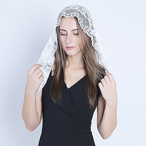 TREORSI Lace Mantilla Catholic Chapel Veil Head Covering Latin Mass (White) - Image 5