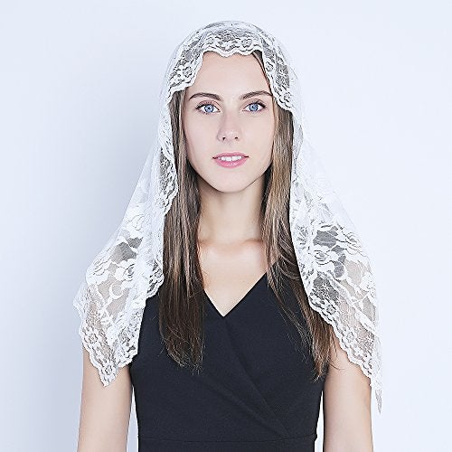 TREORSI Lace Mantilla Catholic Chapel Veil Head Covering Latin Mass (White) - Image 4