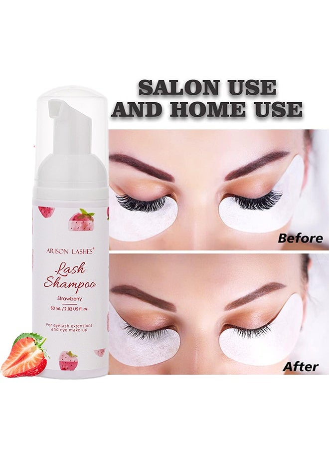 ARISON LASHES Rash Shampoo, Eyelash Shampoo Foaming Cleanser, Gentle Foaming Cleanser for Eyelash Extensions, Paraben & Sulfate Free, for Home Care & Salon, Strawberry 60ml - Image 5