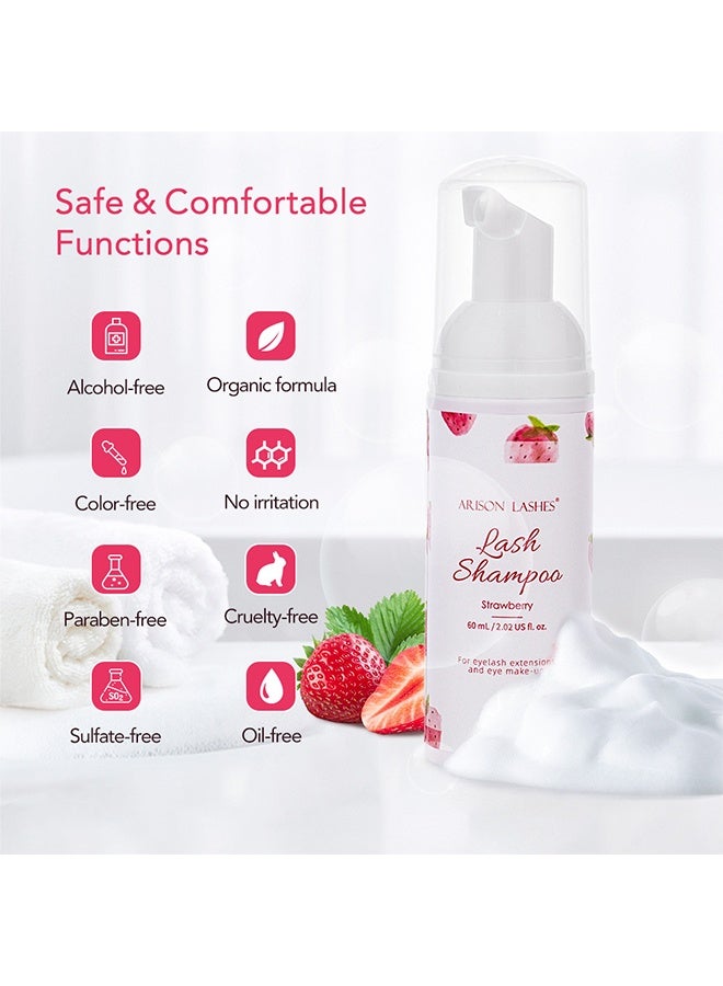 ARISON LASHES Rash Shampoo, Eyelash Shampoo Foaming Cleanser, Gentle Foaming Cleanser for Eyelash Extensions, Paraben & Sulfate Free, for Home Care & Salon, Strawberry 60ml - Image 2