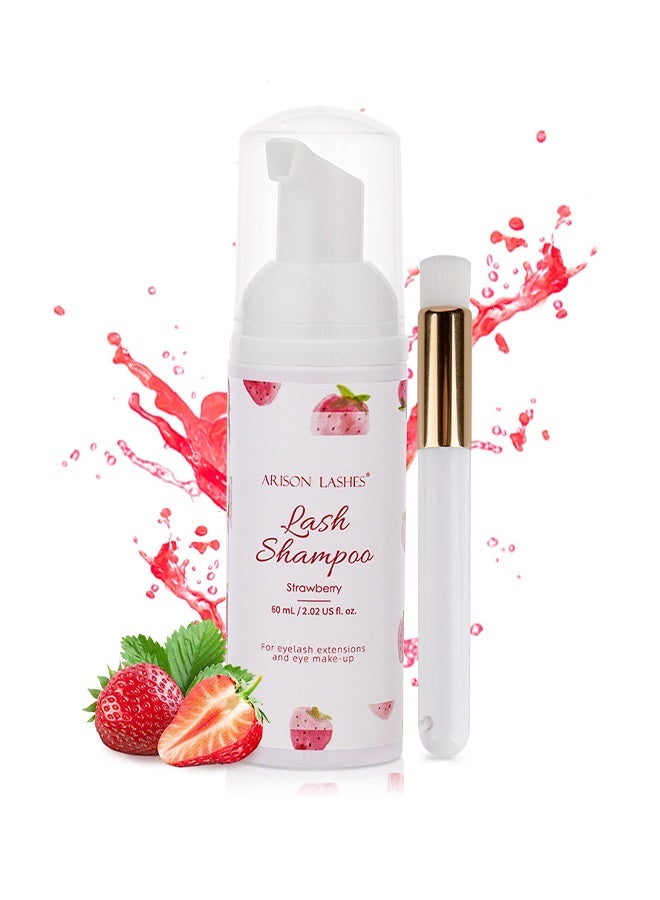 ARISON LASHES Rash Shampoo, Eyelash Shampoo Foaming Cleanser, Gentle Foaming Cleanser for Eyelash Extensions, Paraben & Sulfate Free, for Home Care & Salon, Strawberry 60ml - Image 1