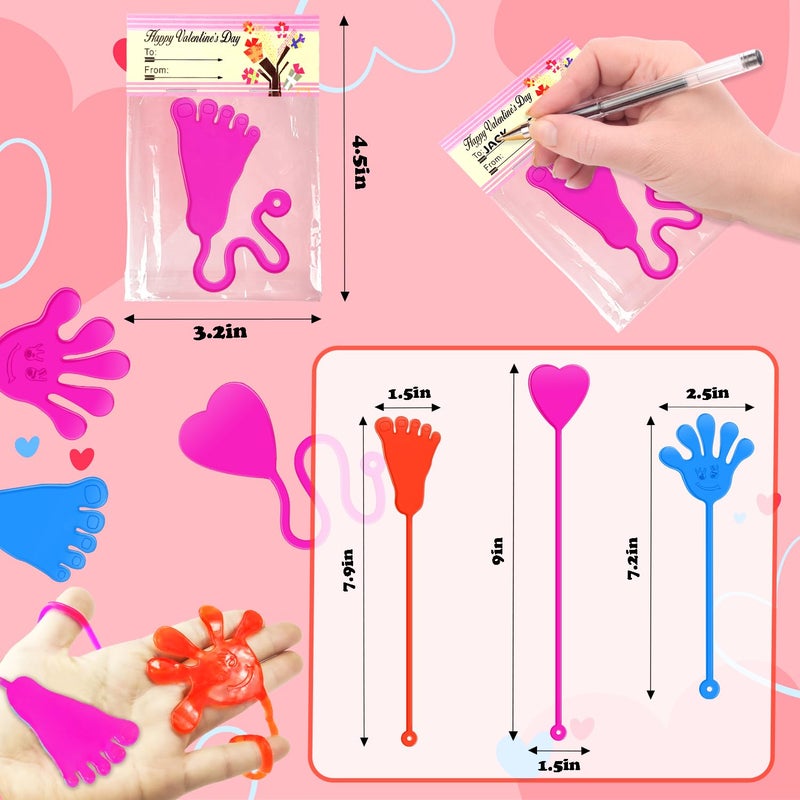 Leetous Valentines Day Gifts Cards for Kids Classroom, 28-Pack Sticky Hands Feet Hearts Toys with Class Exchange Cards, Valentines Non Candy Treats Goodies Prizes School Party Favors for Toddlers Boys Girls - Image 5