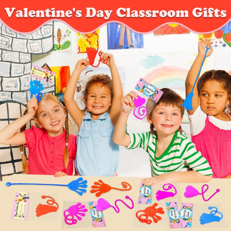Leetous Valentines Day Gifts Cards for Kids Classroom, 28-Pack Sticky Hands Feet Hearts Toys with Class Exchange Cards, Valentines Non Candy Treats Goodies Prizes School Party Favors for Toddlers Boys Girls - Image 4