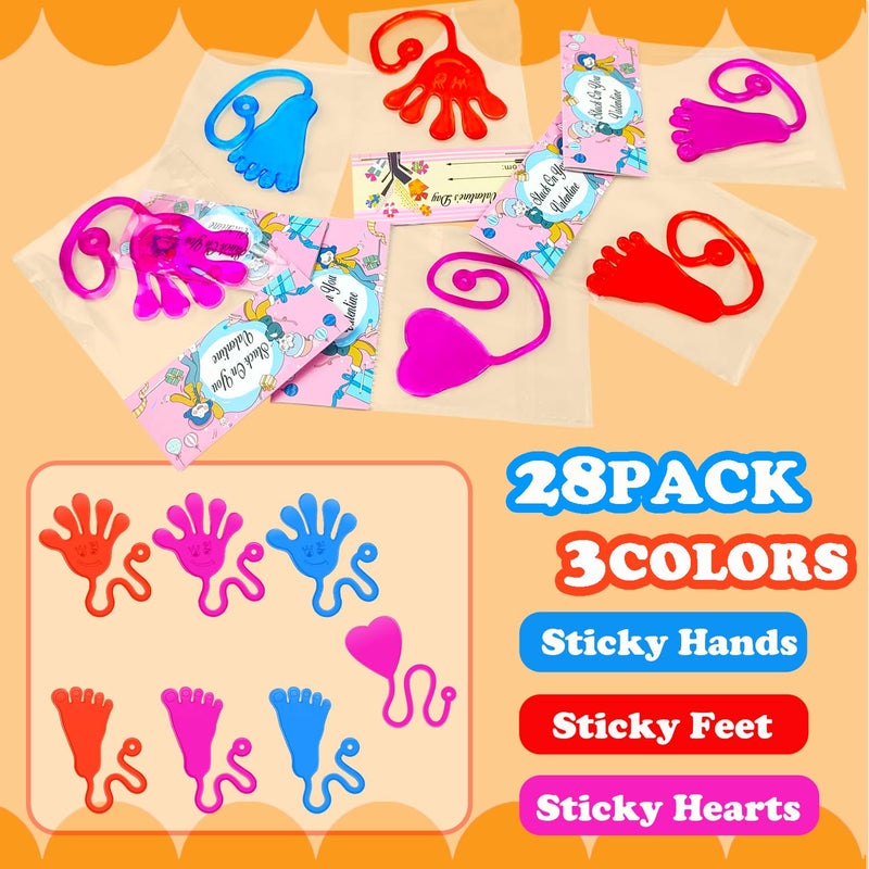 Leetous Valentines Day Gifts Cards for Kids Classroom, 28-Pack Sticky Hands Feet Hearts Toys with Class Exchange Cards, Valentines Non Candy Treats Goodies Prizes School Party Favors for Toddlers Boys Girls - Image 2