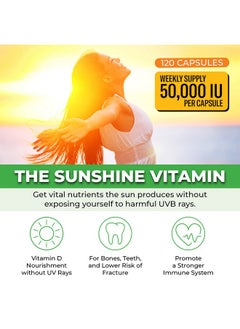 ForestLeaf Vitamin D3 50000 Iu Weekly Supplement Vegetable Vitamin D Capsules For Bones Teeth And Immune Support Easy Swallow Pure Vitamin D3 50000 (120 Count (Pack Of 2))  - Image 4