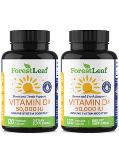 ForestLeaf Vitamin D3 50000 Iu Weekly Supplement Vegetable Vitamin D Capsules For Bones Teeth And Immune Support Easy Swallow Pure Vitamin D3 50000 (120 Count (Pack Of 2))  - Image 2