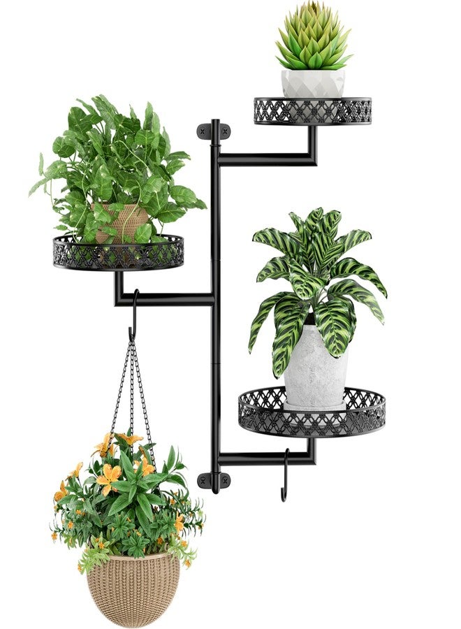 OVICAR Rotating Window Plant Shelves - Indoor Wall Plant Stand 3-Tier Floral Metal Window Shelf Holder for Multiple Plants with Hanging Hooks Home Decor Black - Image 1