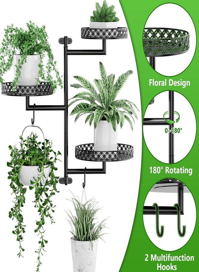 OVICAR Rotating Window Plant Shelves - Indoor Wall Plant Stand 3-Tier Floral Metal Window Shelf Holder for Multiple Plants with Hanging Hooks Home Decor Black - Image 2