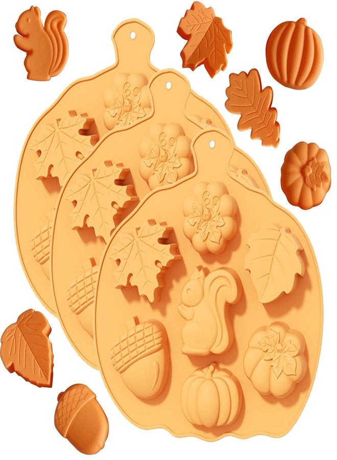 LZEDIRA 3 Pcs 3D Pumpkin Silicone Molds, Halloween & Thanksgiving Silicone Molds, Fall Chocolate Silicones Mold, Pumpkin, Maple Leaf, Pine Nuts Shapes for Candy Cake, Baking, Clay, Candle and Soap Decorating - Image 1
