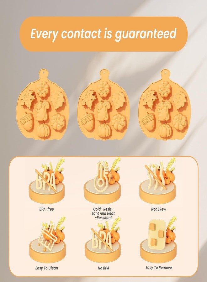 LZEDIRA 3 Pcs 3D Pumpkin Silicone Molds, Halloween & Thanksgiving Silicone Molds, Fall Chocolate Silicones Mold, Pumpkin, Maple Leaf, Pine Nuts Shapes for Candy Cake, Baking, Clay, Candle and Soap Decorating - Image 3