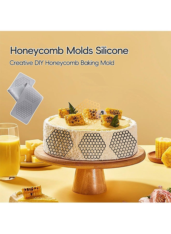 الوجبة قطعتان من قوالب العسل المصنوعة من السيليكون، حصيرة الدانتيل على شكل خلية نحل، قوالب الفوندان، قوالب السيليكون ثلاثية الأبعاد على شكل خلية نحل للخبز، الكعك، الشوكولاتة، تزيين الحلوى للمطبخ - Image 2