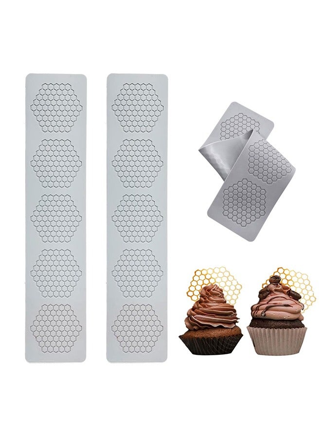 الوجبة قطعتان من قوالب العسل المصنوعة من السيليكون، حصيرة الدانتيل على شكل خلية نحل، قوالب الفوندان، قوالب السيليكون ثلاثية الأبعاد على شكل خلية نحل للخبز، الكعك، الشوكولاتة، تزيين الحلوى للمطبخ - Image 1