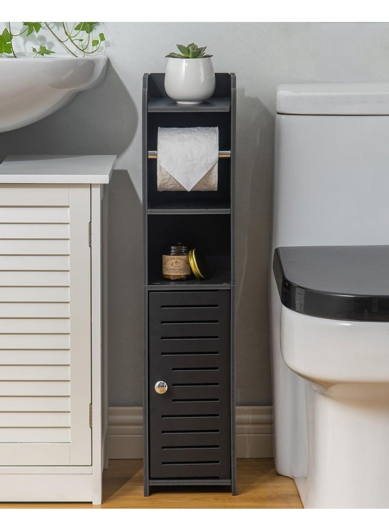 كيوومي حامل ورق تواليت، خزانة حمام، منظم مناديل متعدد الوظائف، عالمي لأي مساحة، مادة PVC، الارتفاع 76 سم (30 بوصة)، أسود - Image 2