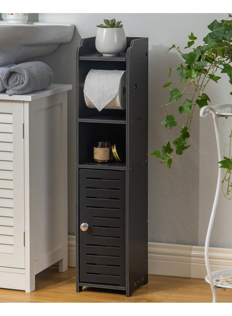 كيوومي حامل ورق تواليت، خزانة حمام، منظم مناديل متعدد الوظائف، عالمي لأي مساحة، مادة PVC، الارتفاع 76 سم (30 بوصة)، أسود - Image 1