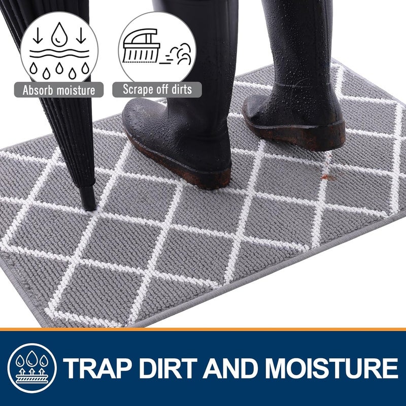 Finchitty Indoor Door Mat, Dirt Resistant and Absorbent, Low-Profile, Non-Slip, Washable Inside Floor Mats for Front Door, Back, and Entrance, 47" x 20", Grey - Image 2