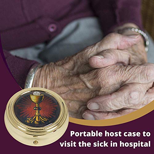 Catholic Pyx Case Gold Tone IHS Chalice and Host Communion PYX with Epoxy Lid, 2 1/4 Inch - Image 5