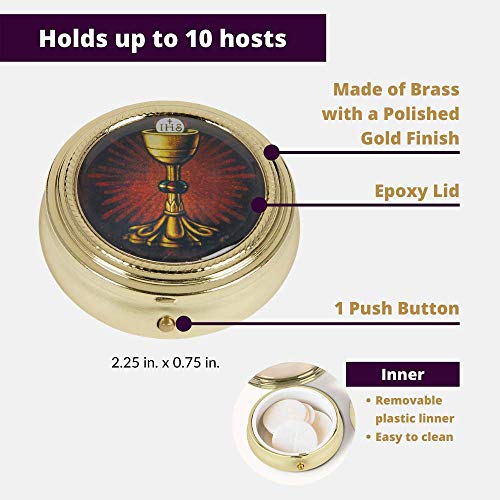 Catholic Pyx Case Gold Tone IHS Chalice and Host Communion PYX with Epoxy Lid, 2 1/4 Inch - Image 4