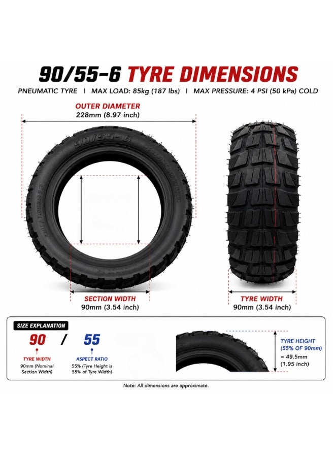 Fukukawa 90/55-6 Pneumatic Electric Scooter Tire | Heavy Duty Replacement Tyre | Tubeless Air Filled | High Traction Anti-Skid Rubber | Wear Resistant | Max Load 85kg | Black - Image 5