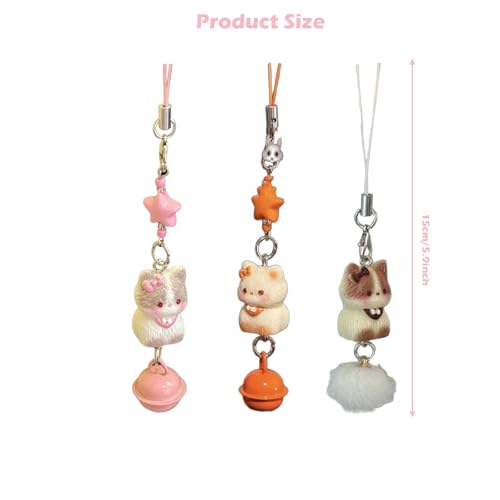 Aeenioy 3PCS Phone Charms, Siamese Cat Bell Charm for Phone Case, Cute Bag Charms for Women, Kawaii Keychain for Girls, Mobile Charm, Cat Keychain - Image 2