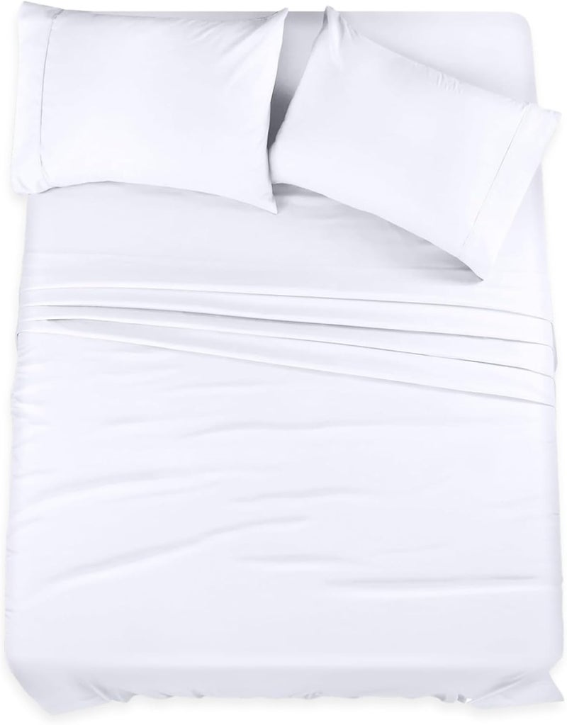 FOAM CRAFT Hotel Quality 4 Piece Bed Sheet Set - Twin Size, 100% Cotton, White - Image 1