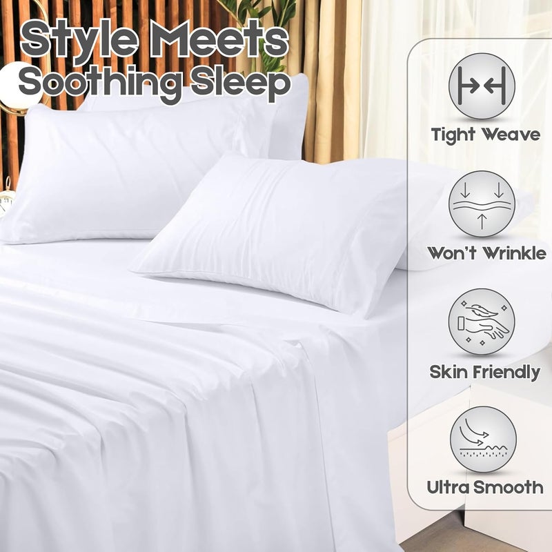 FOAM CRAFT Hotel Quality 4 Piece Bed Sheet Set - Twin Size, 100% Cotton, White - Image 5