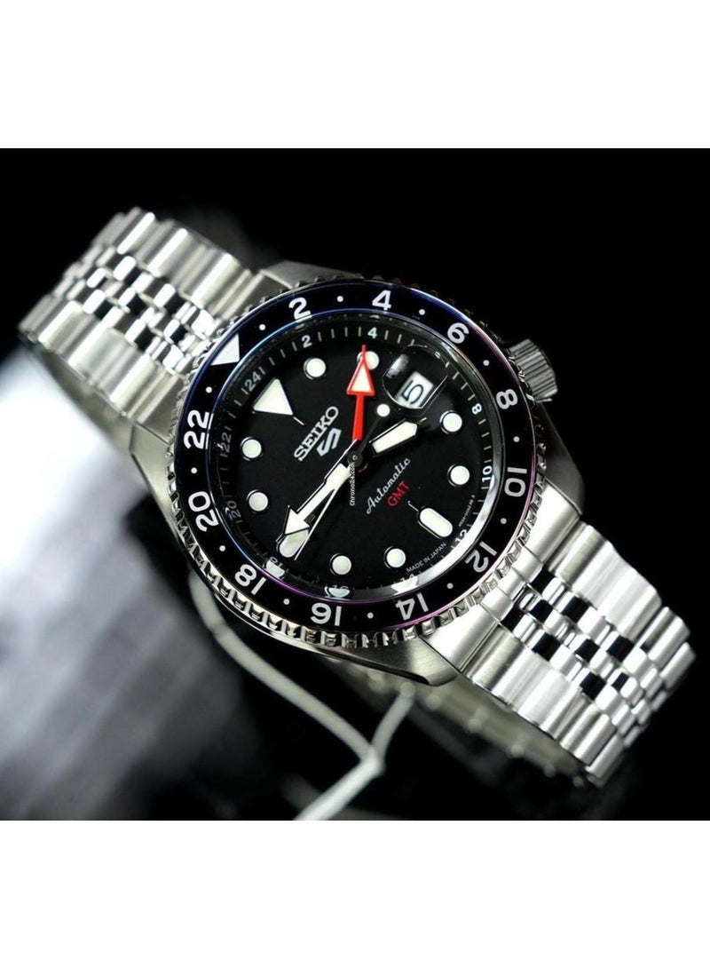 Seiko 5 Sports SKX Series GMT Automatic Men's Watch SBSC021, 42.5 mm Black Dial, Stainless Steel Bracelet, 100M WR - Image 1