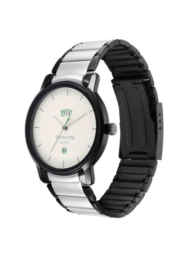 Sonata 7147KM01 Men’s Watch – White Dial, Two-Tone Stainless Steel Strap, Quartz Movement - Image 2