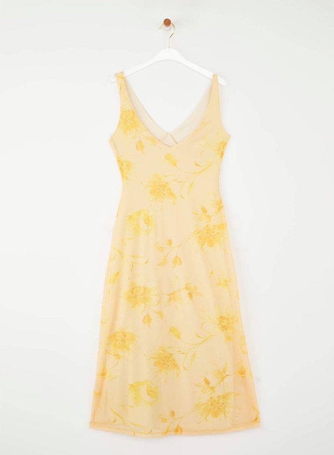 trendyol Light Yellow Fitted/Slim Fit Abstract Bow Maxi Tulle Stretchy Knitted Dress - Image 5