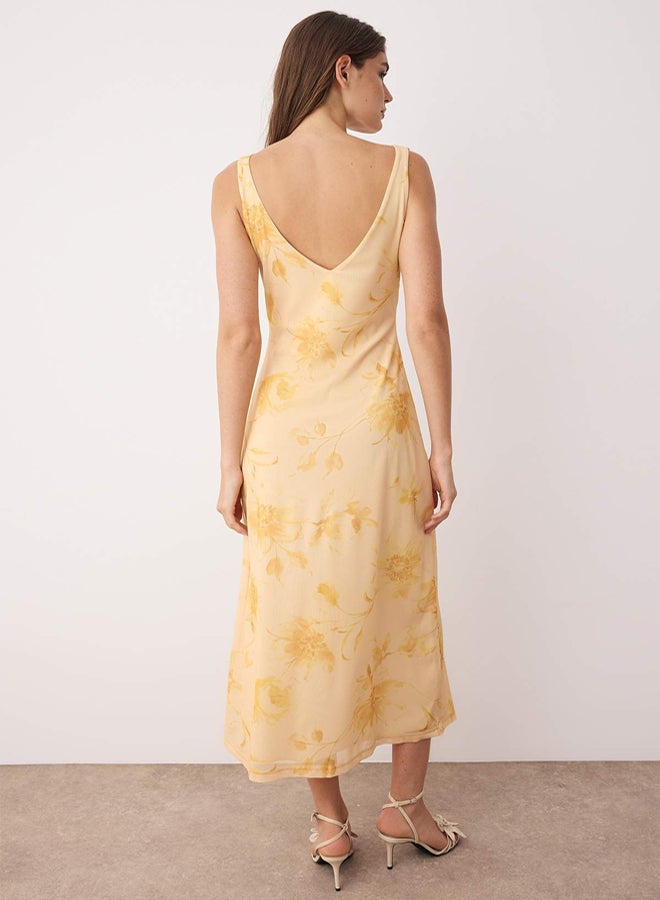 trendyol Light Yellow Fitted/Slim Fit Abstract Bow Maxi Tulle Stretchy Knitted Dress - Image 4