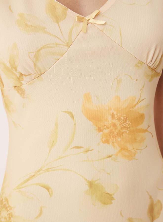 trendyol Light Yellow Fitted/Slim Fit Abstract Bow Maxi Tulle Stretchy Knitted Dress - Image 3