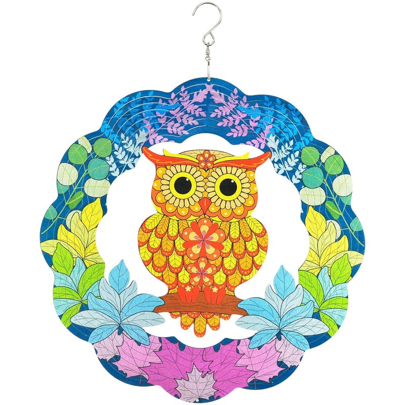 Cactopia 3D Wind Spinners 12” Metal Stainless Steel Illusion Art for Outdoor Balcony Garden Decor & Gifts (Mystical Owl) - Image 1