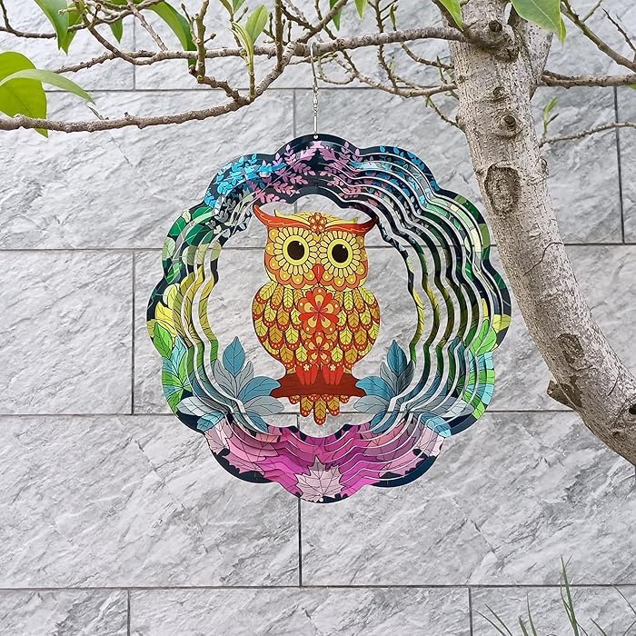 Cactopia 3D Wind Spinners 12” Metal Stainless Steel Illusion Art for Outdoor Balcony Garden Decor & Gifts (Mystical Owl) - Image 3
