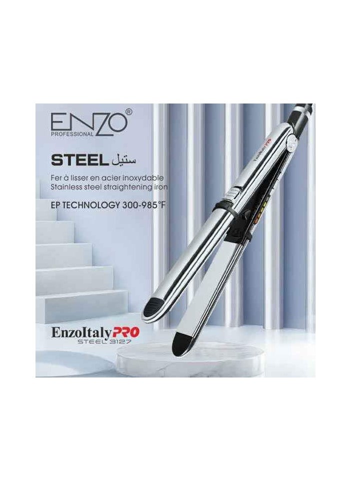 ENZO Professional - ENZO PRO Steel EN-3127 Professional Hair Straightener with Advanced Heat Technology, Adjustable Temperature Settings, and Ergonomic Design - Perfect for Smooth, Sleek, and Frizz-Free Hair - Intl Version - Image 1