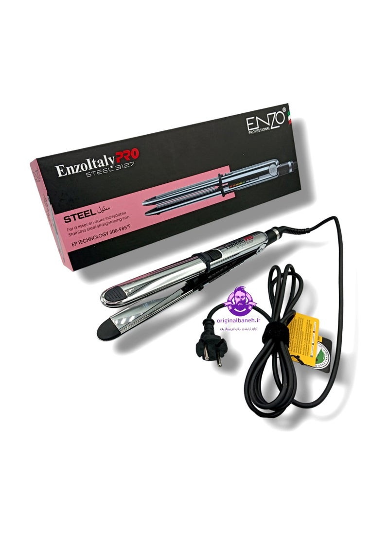 ENZO Professional - ENZO PRO Steel EN-3127 Professional Hair Straightener with Advanced Heat Technology, Adjustable Temperature Settings, and Ergonomic Design - Perfect for Smooth, Sleek, and Frizz-Free Hair - Intl Version - Image 1