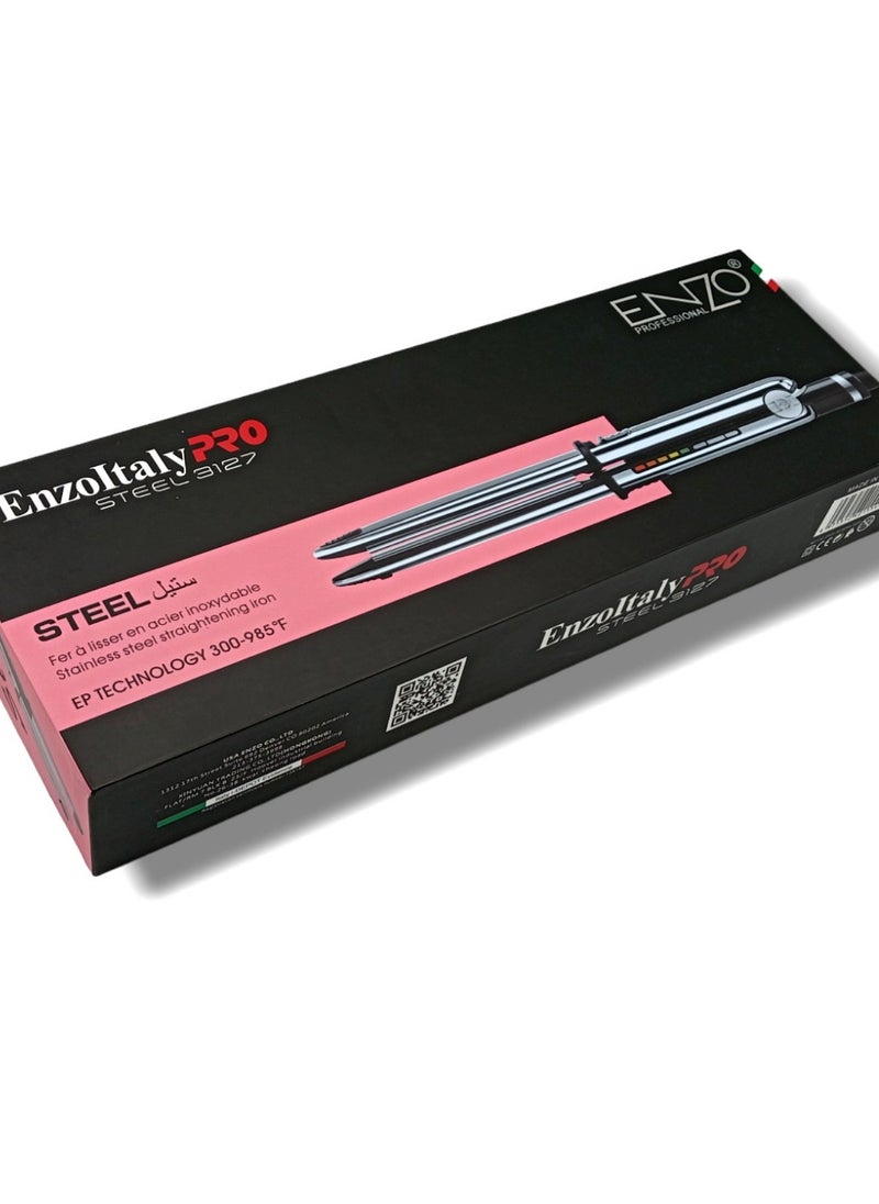 ENZO Professional - ENZO PRO Steel EN-3127 Professional Hair Straightener with Advanced Heat Technology, Adjustable Temperature Settings, and Ergonomic Design - Perfect for Smooth, Sleek, and Frizz-Free Hair - Intl Version - Image 1