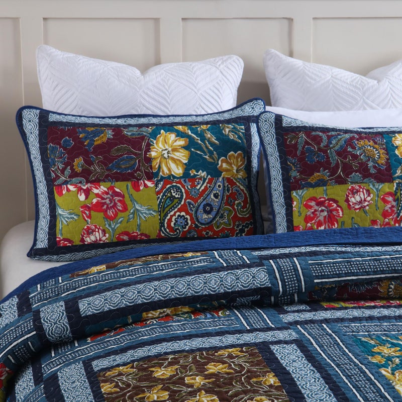 Secgo Queen Comforter Set for Bed - 100% Cotton Quilts Queen Size, Burgundy Bedspreads (90 * 98 Inch) with 2 Pillow Shams, Patchwork Reversible Lightweight Bedding - Image 2