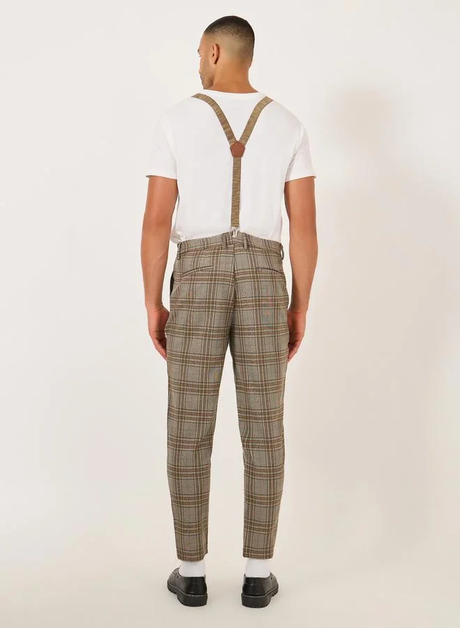 Styli Styli Plaid Slant Pocket Relaxed Fit Pants with Suspender