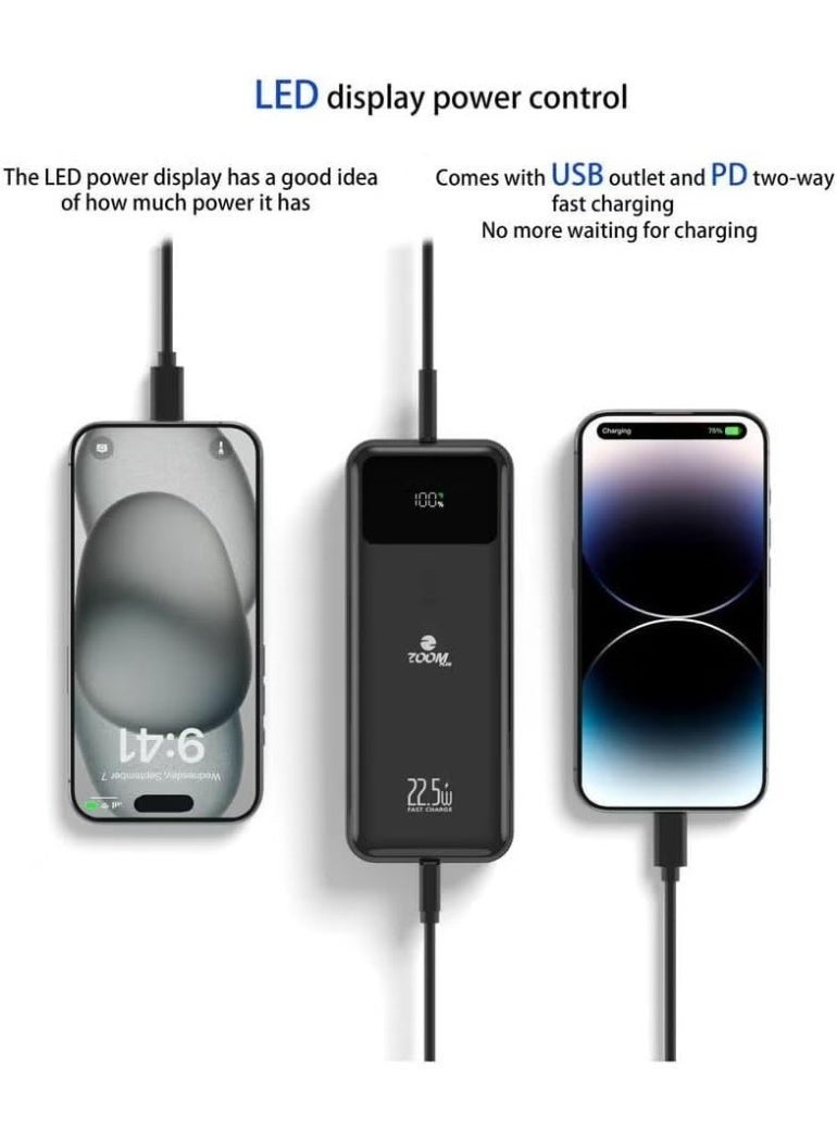 زوم بلس بطارية خارجية ZP-20 بسعة 20000 مللي أمبير/ساعة وقوة 22.5 واط وشحن سريع للغاية بمدخل واحد ومخرج واحد، مجموعة بطارية ماكسيمو باللون الأسود - Image 3