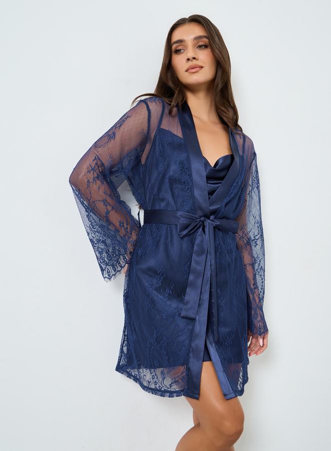 Take Two Women Satin Nightdress and Lace Long Sleeve Robe Set - Image 3