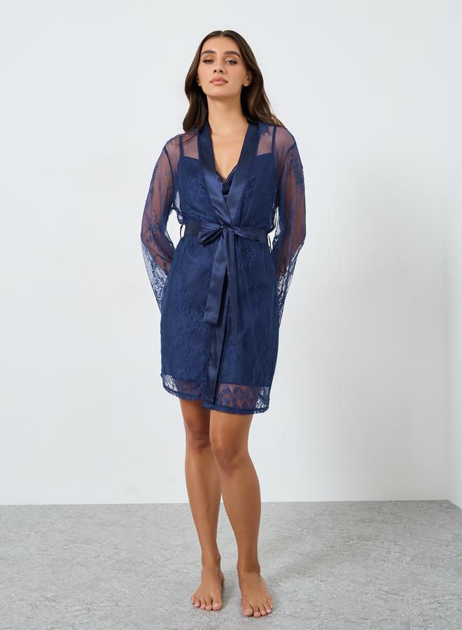 Take Two Women Satin Nightdress and Lace Long Sleeve Robe Set - Image 2