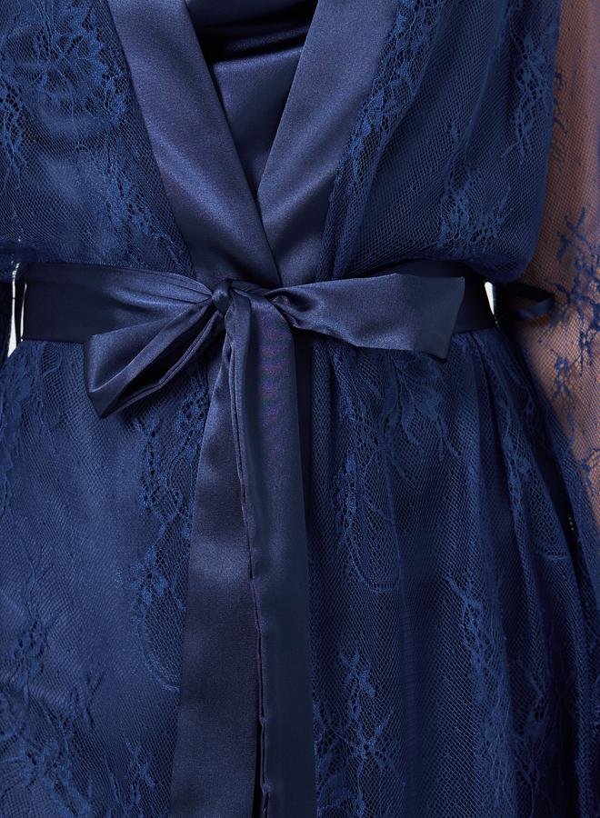 Take Two Women Satin Nightdress and Lace Long Sleeve Robe Set - Image 4